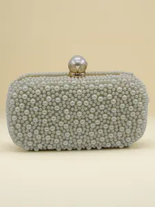 Elegant Embroidered Evening Clutch Bag, Faux Pearl Handbag for Women, Handheld Bag Purse, Party Prom Dress Accessory, Perfect for Weddings & Events, Faux Pearl Detailing