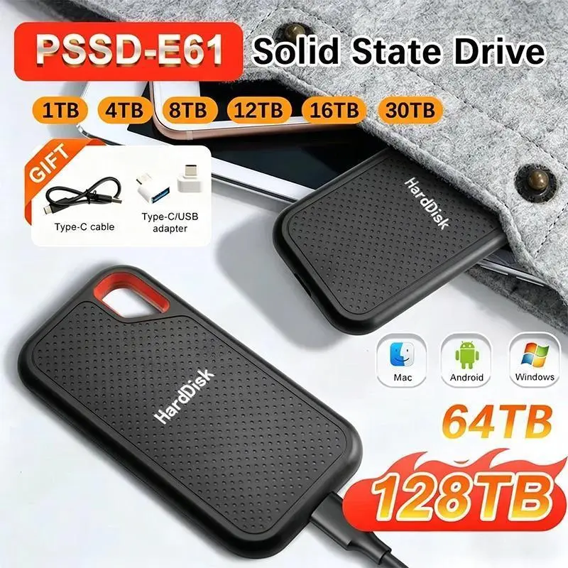 Compact External Hard Drive 1TB 2TB Portable SSD USB3.1 Type-C Backup Storage for Laptop MacOS Phone