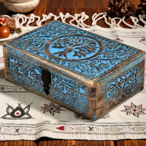 1pc Wooden Tree of Life Carved Home Jewelry Organizer Box, Accessory Box, Decorative Storage Box，Christmas Decorations