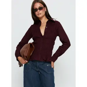 Cultivate Shirred Long Sleeve Top Plum
