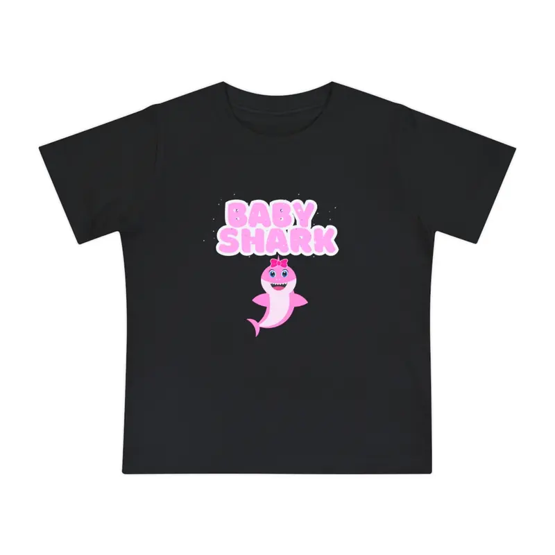 Babygirl BabyShark Short Sleeve T-Shirt - 100% Airlume Combed and Ringspun Cotton - Crewneck