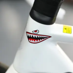 Highway Mountain Bike Shark Sticker, MTB Highway Head Pipe Scratch Resistant Concealer Shark Mouth Waterproof Reflective Sticker