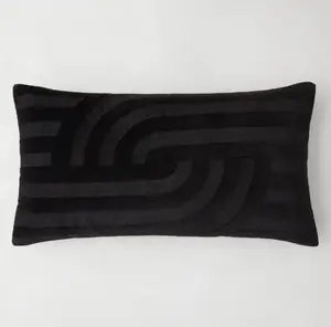 Z Gallerie Linus Lumbar Pillow 14" x 26" - Black Coordinating Removable Cover Swirls Modern Industrial Solid Back