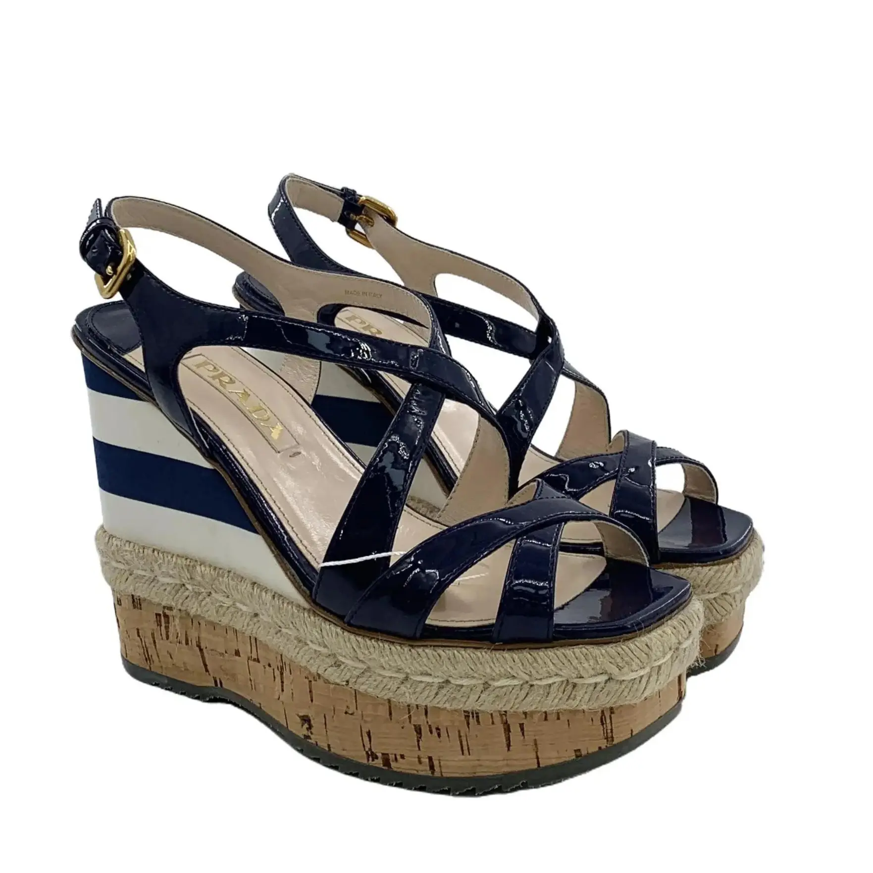 RDLT-Prada Size 38.5 Dark Purple Leather One Strap Buckle Platform Wedge Sandals-J37107