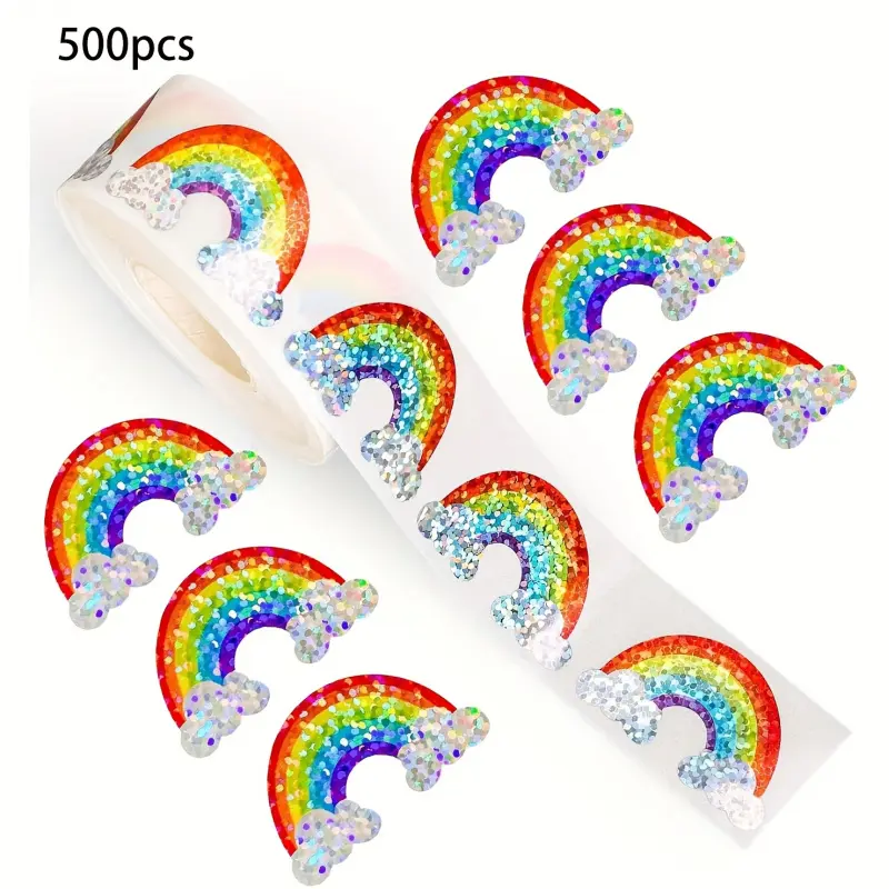 500 Pcs Rainbow Sticker Roll – Colorful sealing stickers, Diy Decorative Stickers for envelopes, diaries and gift packaging. Cute Classroom Reward Stickers for teachers, birthday parties, scrapbooking and DIY craft decoration supplies.