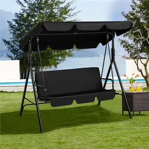 Costoffs 3-Seat Outdoor Porch Swing with Adjustable Canopy, Heavy Duty Swing Glider with Deep Seat for Patio, Garden & Backyard