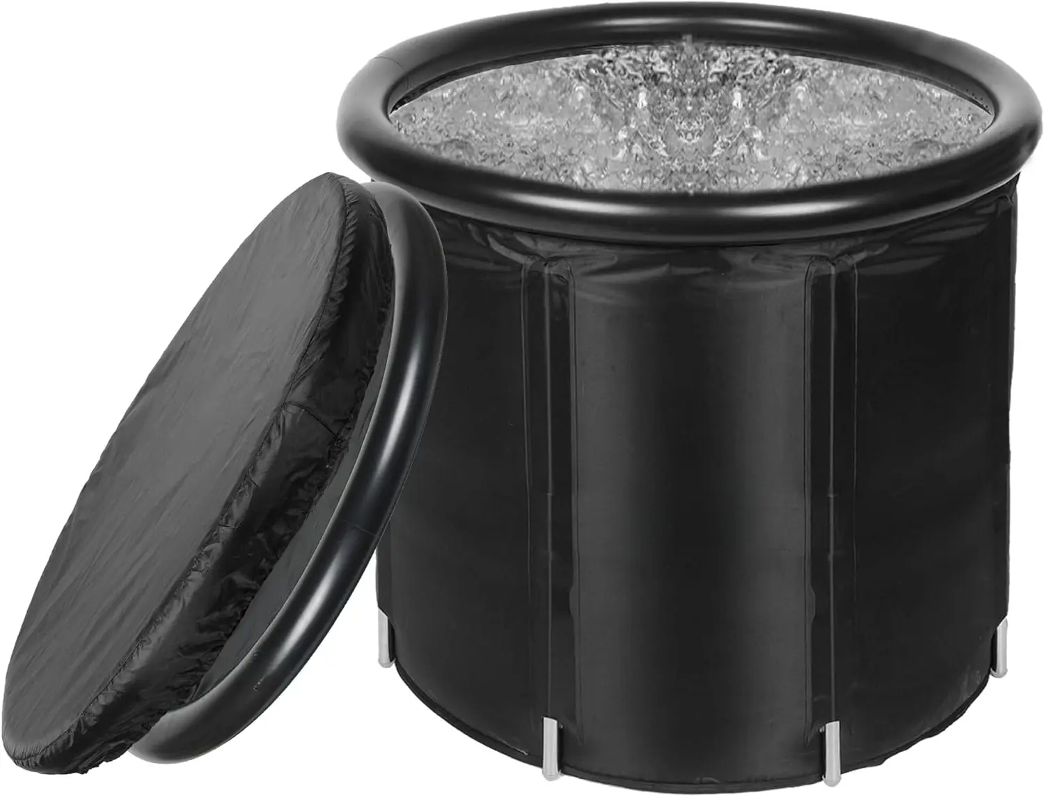 XL Size Black 105-Gal Foldable Ice Bath with Lid, Drain Hose & Inflation Kit, Portable Cold Plunge for Cold Therapy Recovery, Both Indoors/Outdoors Bathroom Wash Tub for Athletes