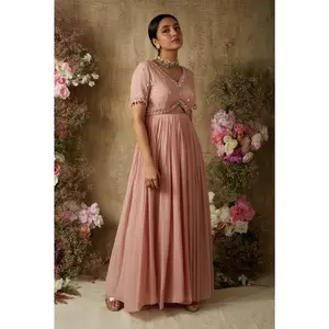 Salmon pink cut out anarkali