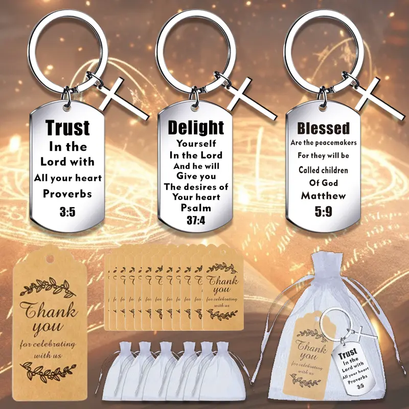 12 Pack Christian Keychain Gift Set - Stainless Steel Bible Verse Keyrings with Cross, Inspirational Scripture Bulk Gifts for Church Group Women Men Faith Blessing
