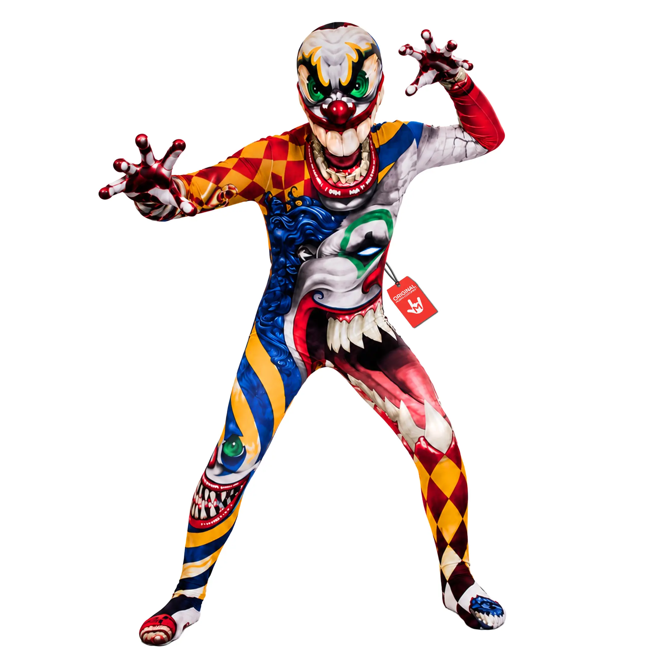 Kids' Clown-Theme Long-Coverage Body-Hugging Full-Body Suit, Halloween Party Morphsuit Costume