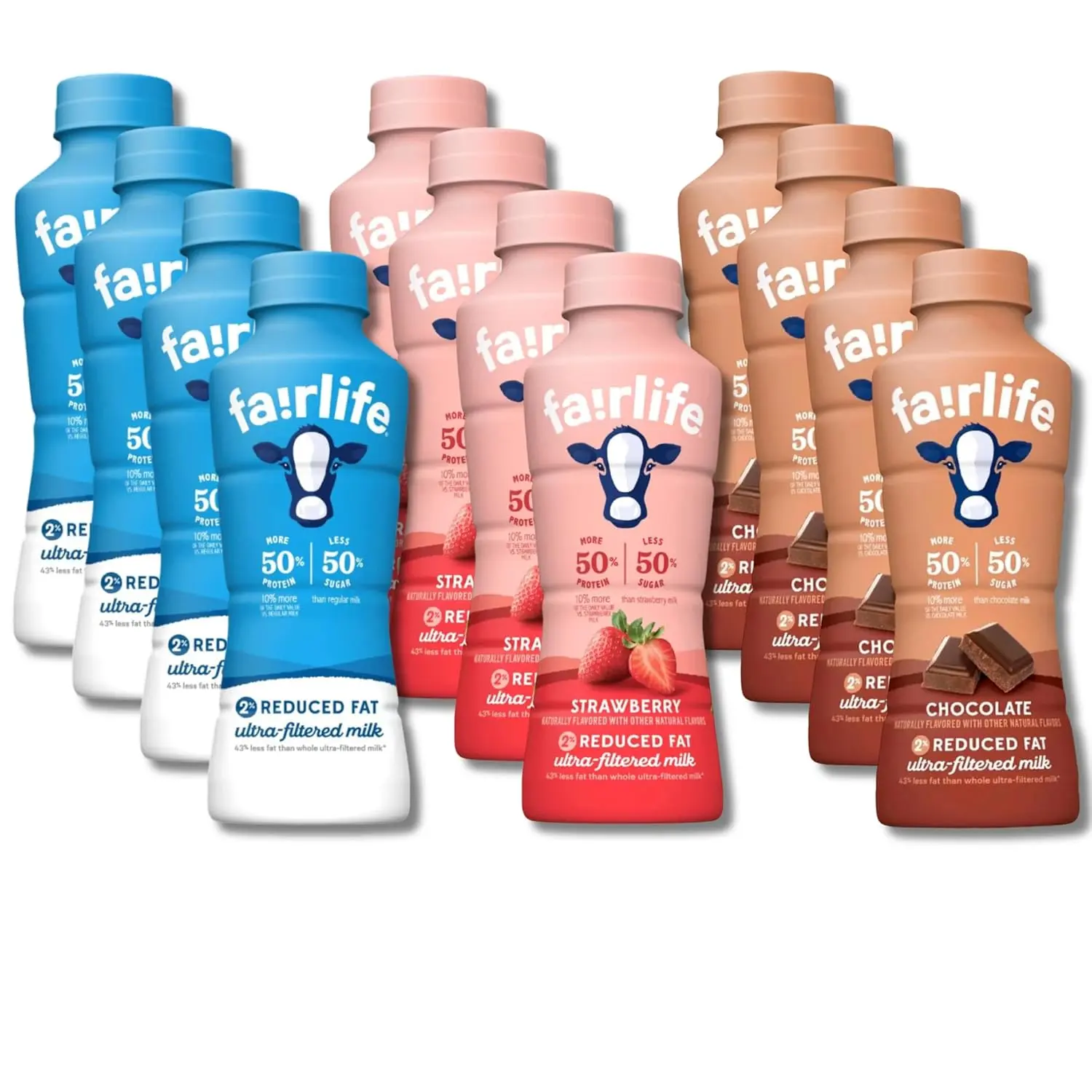 Fairlife Ultra-Filtered Milk Variety Pack, 12 x 14 fl oz Bottles – Lactose-Free Reduced Sugar Milk (Chocolate, 2% Reduced Fat Original, Strawberry – 4 Each), Custom Assortment Packed by VITANEST