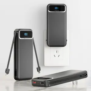 Portable Charger Power Bank 12000mAh with Built-in Cables & AC Wall Plug, PD 20W Fast Charging External Battery Pack for iPhone, Android, USB-C Devices, Travel Essential