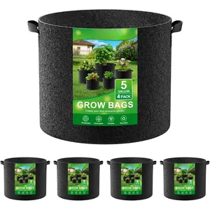 4-Pack Fabric Grow Bags 5 Gallon, Thickened Nonwoven Garden Pots, Growing Bags with Handles, Black