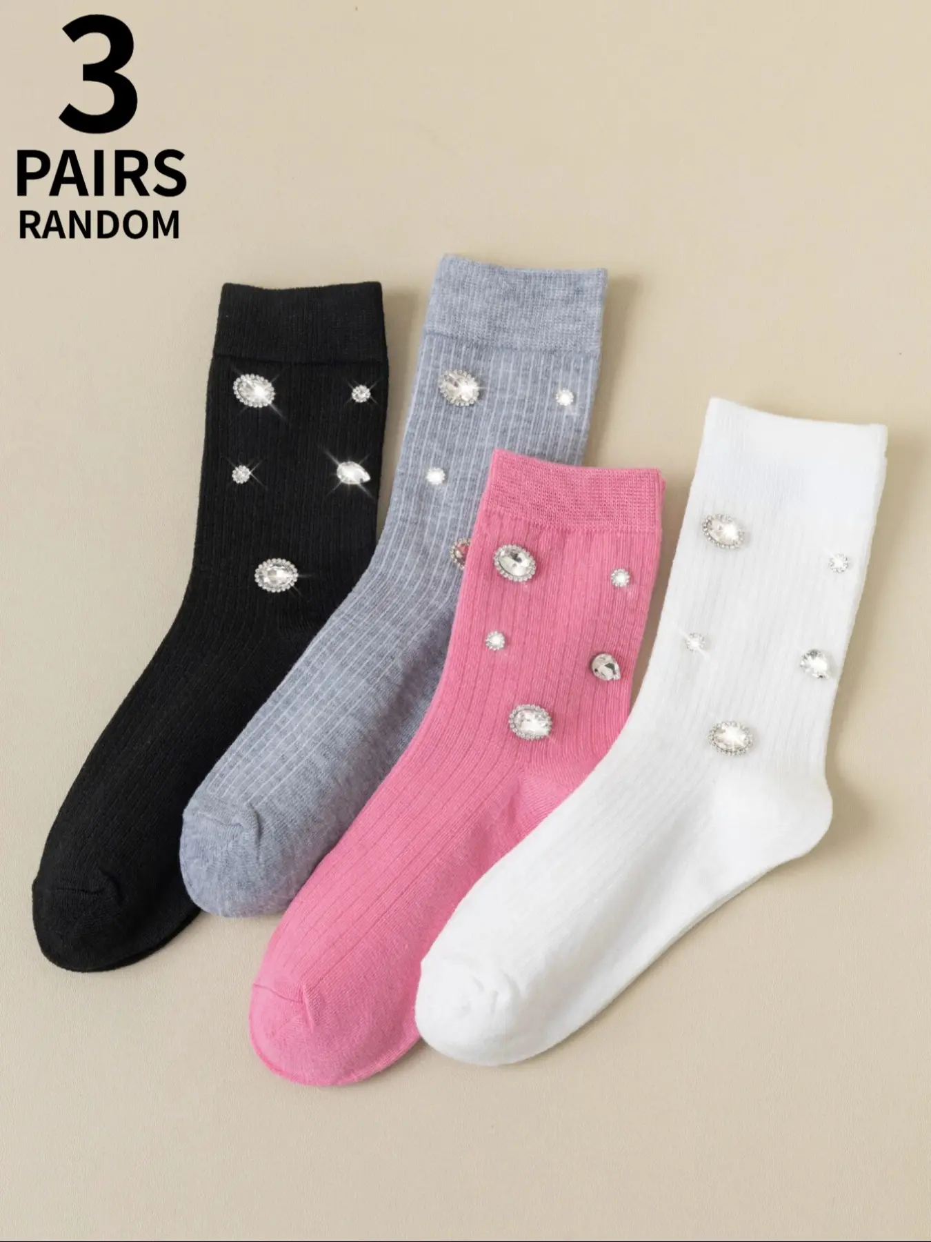 3 pairs of mid-calf socks adorned with sparkling sequins and rhinestones—elegant and comfortable, perfect for ladies' nightclub outings, parties, and everyday wear, Casual Soft Socks, Sock Set