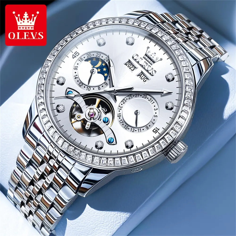Genuine all-match high-grade luxury hollow design dial fully automatic mechanical watch OLEVS brand new multi-function luminous waterproof men's watch 7016
