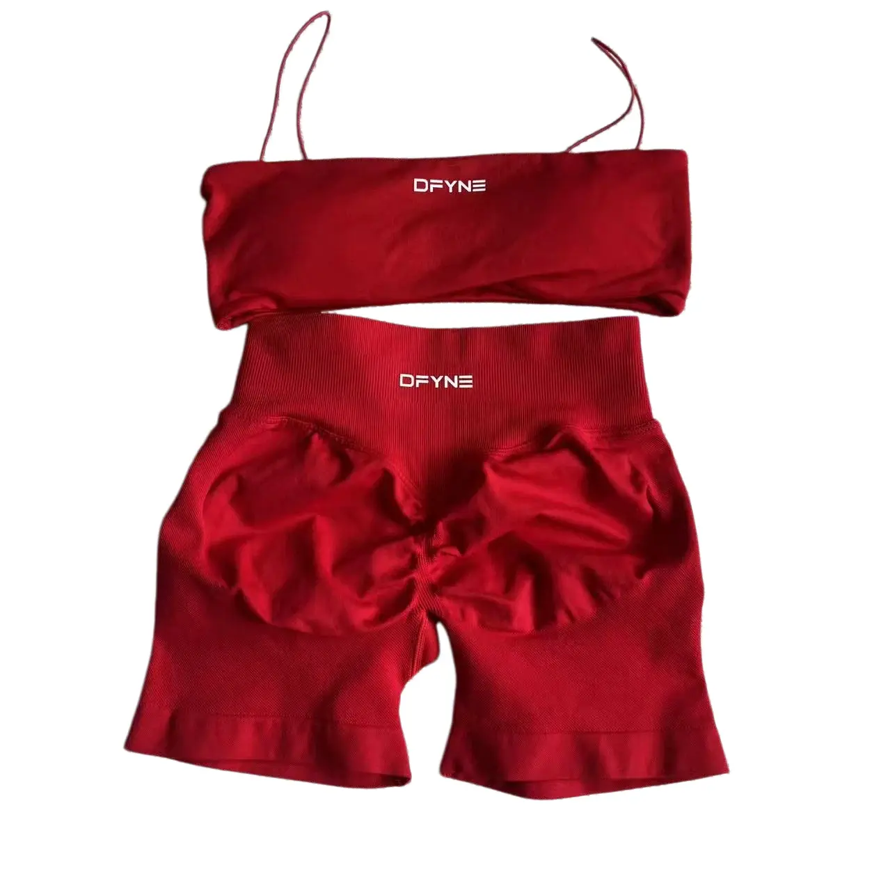 DFYNE Women's 2-Piece Sport Ready Spaghetti Strap Tube Top & Shorts Set - Open Back High Elastic Sports Bra Yoga Activewear