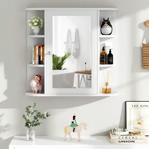 Bathroom  Wall Mounted  Mirror Door, Over The Toilet Storage   Doors Shelves, Bathroom Medicine   6 Open Shelves For Bathroom Organizer Or Laundry Cabinet with Tall Modern Glass Display Kitchen Pantry Double Sliding Tub Solid Wood Dresser