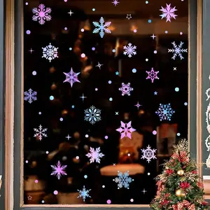 Snowflake Pattern Window Sticker, 3/4/10 Sheets/set Self Adhesive Removable Window Decal, Christmas Decorative Sticker for Home Party Festival for Christmas gift, Window Decorations Supplies