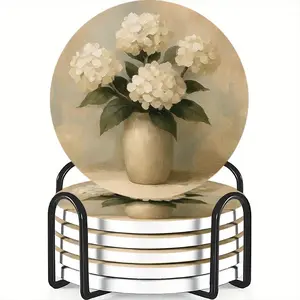 6-Piece Cup Mat Set Hydrangea Ceramic Non-Slip Heat Resistant Coffee Drink Home Restaurant Decor Ideal Gift Birthday Holiday
