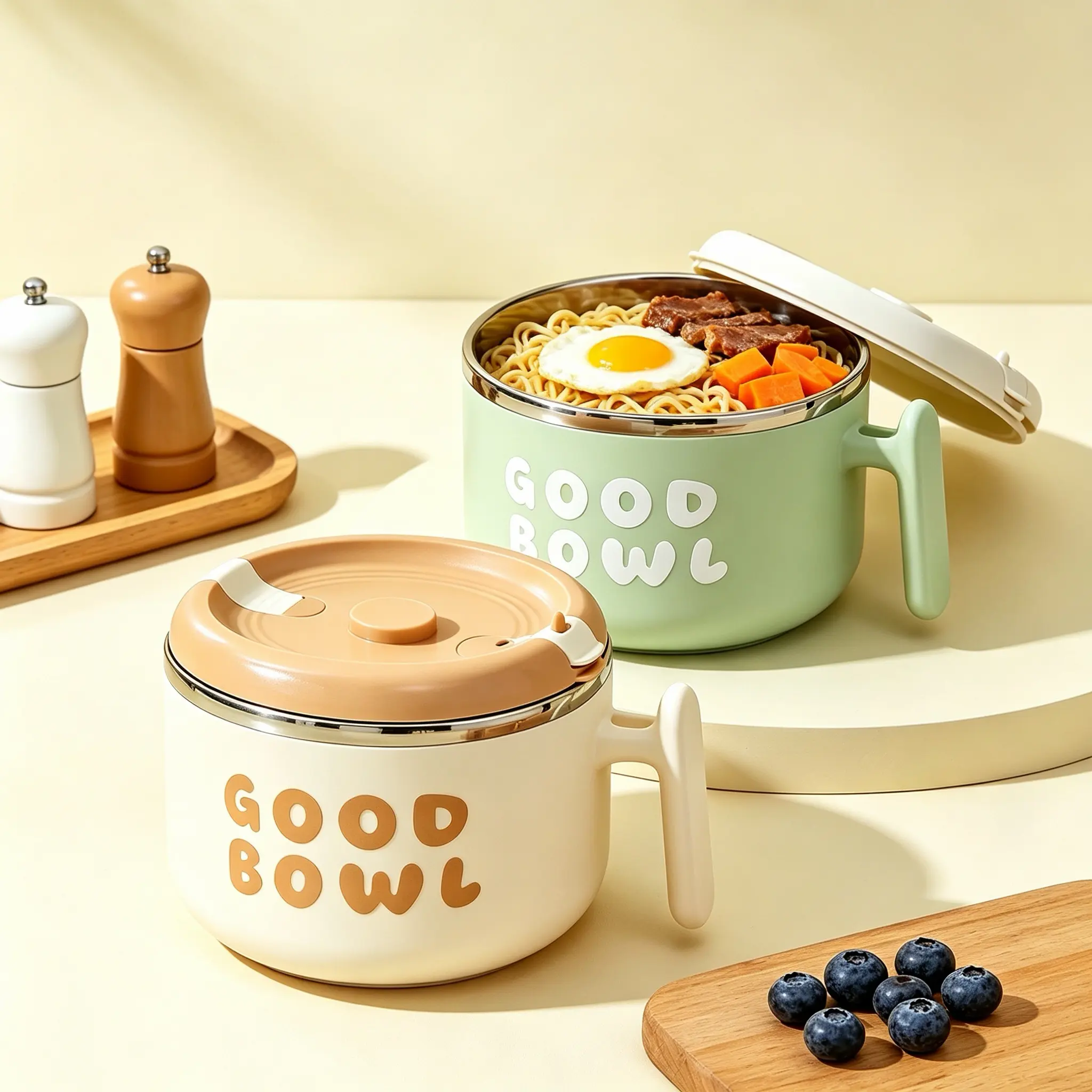 Must Have Ramen Bowl Stainless Steel Good Bowl Lunch Pot Insulated Good Bowl Student Food Container Portable Stainless Steel Bowl For Dorm & Office Lunch Portable Good Bowl Heat Preserving Food Pot Trending Pastel Insulated Food Bowl For Noodles Rice