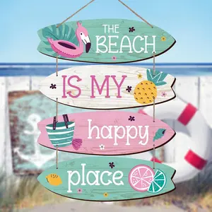 Beach Themed Wooden Hanging Sign, 1 Set Summer Themed Wall Decor, Wall Art for Home Living Room Bedroom Decor, Room Decor, Hangable, Boho Floral Design