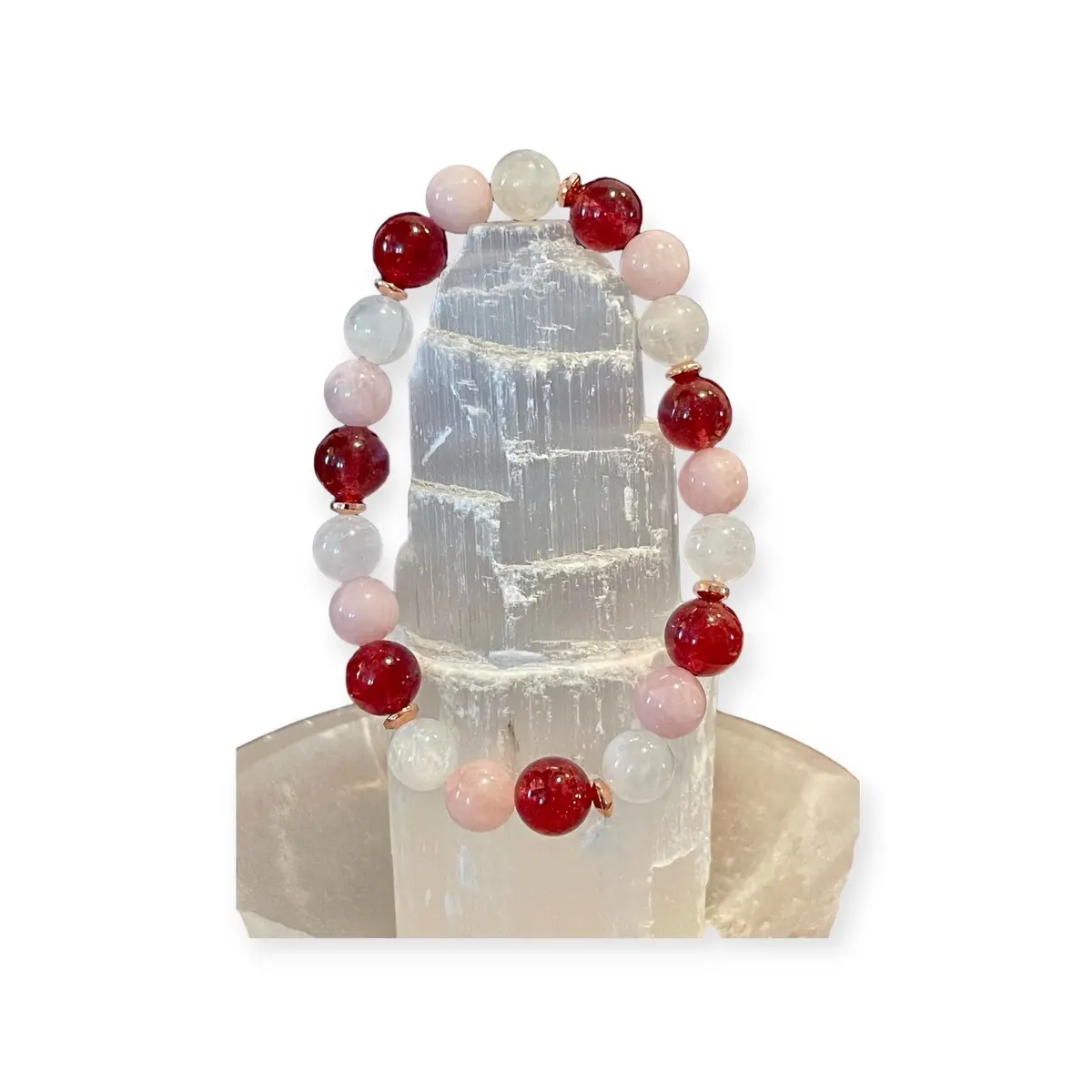 Manifest & Attract Love Bracelet | Strawberry, Rose Quartz & Moonstone Crystal Healing Bracelet