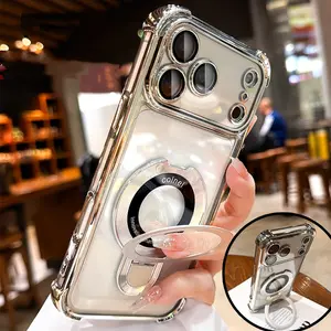 Magnetic Suction Stand iPhone Case with Airbag Anti-Drop Protection for iPhone 17 16 15 14 13 16 Pro Max 15 Pro Max 14 Pro Max Shockproof Cover Protector Cellphone