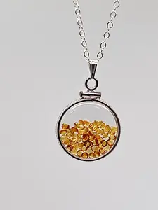 Nice handmade Dime size Sterling Silver Citrine Shaker Locket Lucite View Locket, Necklace, Beautiful November Birthstone. 2.0 TCW
