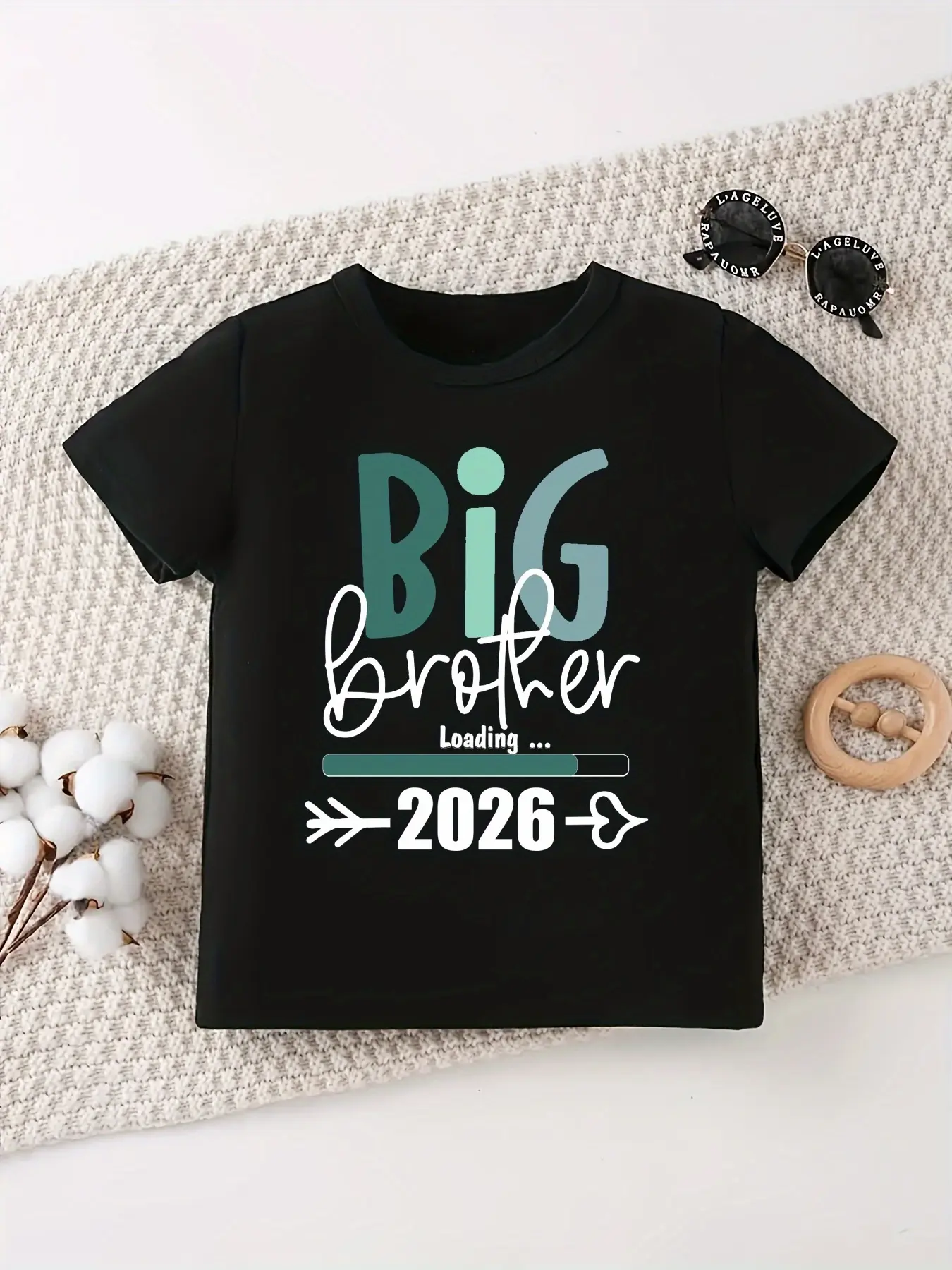 Toddler Boys' Slim-Fitting Cotton Graphic T-Shirt, Funny 'Big Brother Loading 2026' Letter Slogan for Sibling Reveal, Funny Graphic Tee, Graphic Shirt