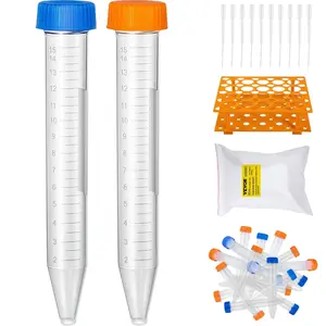 Spring new arrivals Conical Centrifuge Tubes, 15mL, 500Pcs PP Graduated Container w/ Leak-proof Screw Cap, Write Mark & Test Tube Rack, DN/RNase Free, for Lab Sample Storage & Separate, Blue & Orange