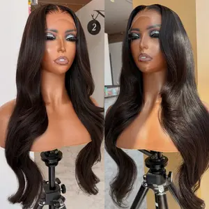 30 Inch Long Natural Black Body Wave Lace Front Wig 13x4 HD Transparent Lace 180% Density Voluminous Long Loose Wavy Synthetic Wig for Women Heat Resistant Fiber Glueless Daily Party Cosplay Wig Realistic Hairline