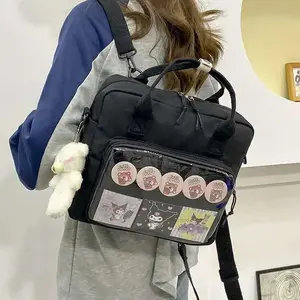 Y2K Women Ita Backpacks Fashion DIY Badge Knapsack Cute Girl Transparent Pocket Casual Nylon Shoulder Bag Crossbody Bag Handbags