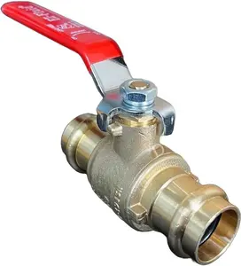 Plumbing 1" Press Ball Valve Heavy Duty LF Brass Full Port Water Stop Shut Off Ball Valve, For Copper Tubing, Quarter Turn, Red Handle, Propress Press Copper Pipe Connection (1Pc)