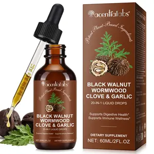 Black Walnut & Wormwood Herbal Supplement Liquid - 20-in-1 Digestive Support & Wellness - 60ml - Natural Formula with Clove, Garlic, Pumpkin Seed & More - Fast Absorption, Non-GMO, Gluten-Free