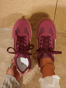 Women's Fashionable Patchwork Lace Up Sneakers, Trendy Walking Sneaker, Casual Comfortable Sports Shoes for Daily Wear, Female All-match Round Toe Shoes for Daily Wear