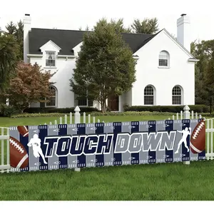 Large Football  Day Banner, Blue Sliver and White Touchdown Banner for  Fan Outdoor/Indoor Football Themed Birthday Party Room Yard Photo Backdrop  Decor Supplies(9.8 x 2 ft)