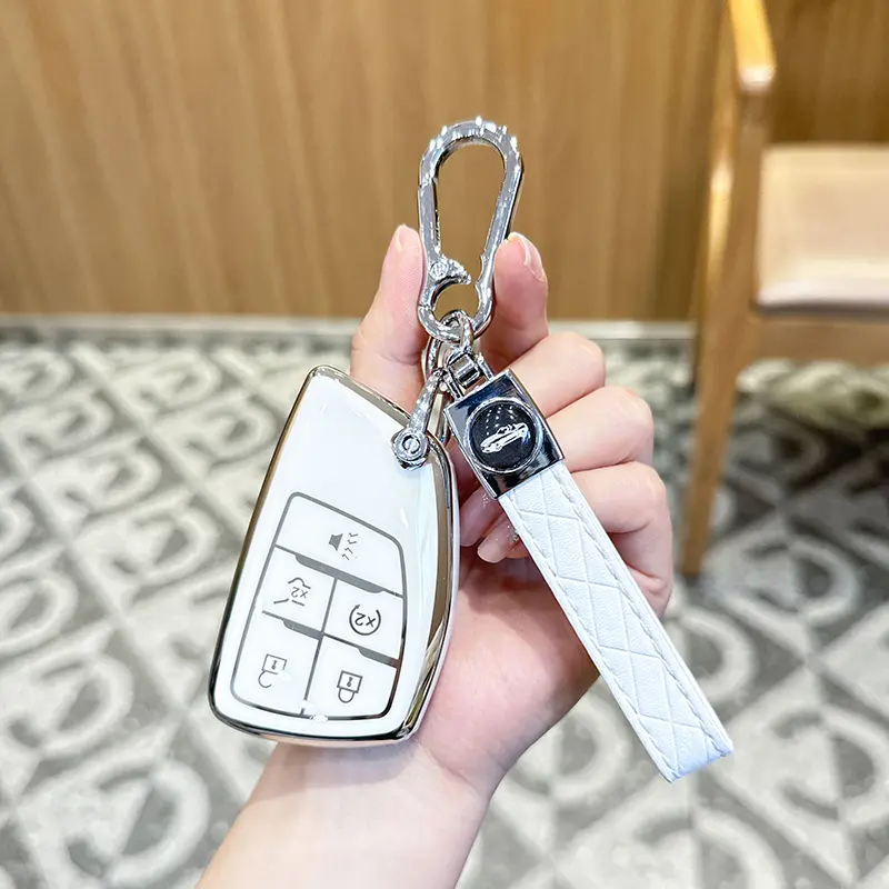 For Chevy Key Fob Cover - Soft TPU Protection Case with Keychain for 2021-2025 Chevy Suburban Tahoe GMC Yukon Denali Silverado Buick Enclave Smart Remote Key Shell