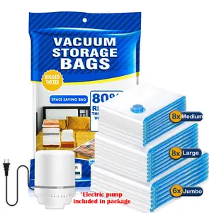 Vacuum Bag with Electric pump, Multi Size Vaccum Storage  Bag & 1 Pump, Compression for Comforters and Blankets, Sealer Clothes Storage, Holiday Decoration, Bedding Room, Travel Family Organizers Reusable Waterproof Space Saving