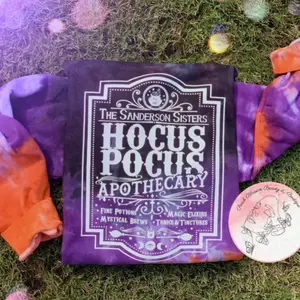 Hocus Pocus Apothecary Tie-Dye Crewneck Halloween Sweater - Sanderson Sisters and Witchy Themes Womenswear -  Comfort