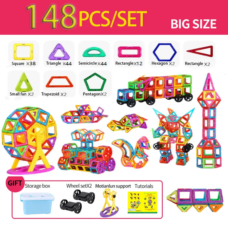 148-Piece Magnetic Tiles STEM Building Blocks Set – Educational Construction Toys for Kids Ages 3+, Boys & Girls | Creative Learning Toys for Toddlers
