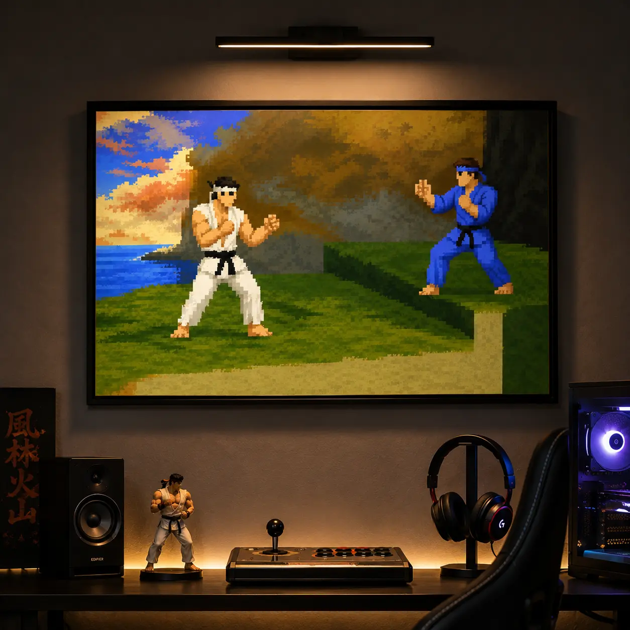 Official Minecraft  Retro Pixel "Fighters" Gaming Character Wall Art Painting, Accurate In-Game Frameless Canvas Hanging, Multi-Size Artistic Game Room Focal Piece, Teen Boys' Home Decoration Wall Decor