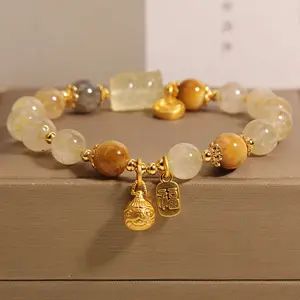 Natural Golden Rutile Quartz Moonstone Bracelet for Women Perfect Healing Energy Gemstone Sweet Lucky Gift for Girlfriend Bestie