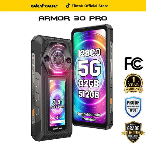 Ulefone Armor 30 Pro 5G/Armor 30 4G Dual Main Screens Unlocked Rugged Phone, 6.95''FHD+120Hz+3.4''+60Hz, Infinite Halo 2.0 & 118dB Loudspeaker, 32G+512G,Android 14, 12800mAh/25500mAh Huge Battery,64Night Camera +50MP+32MP,IP68/IP69 ,GPS NFC Smartphone, Ce