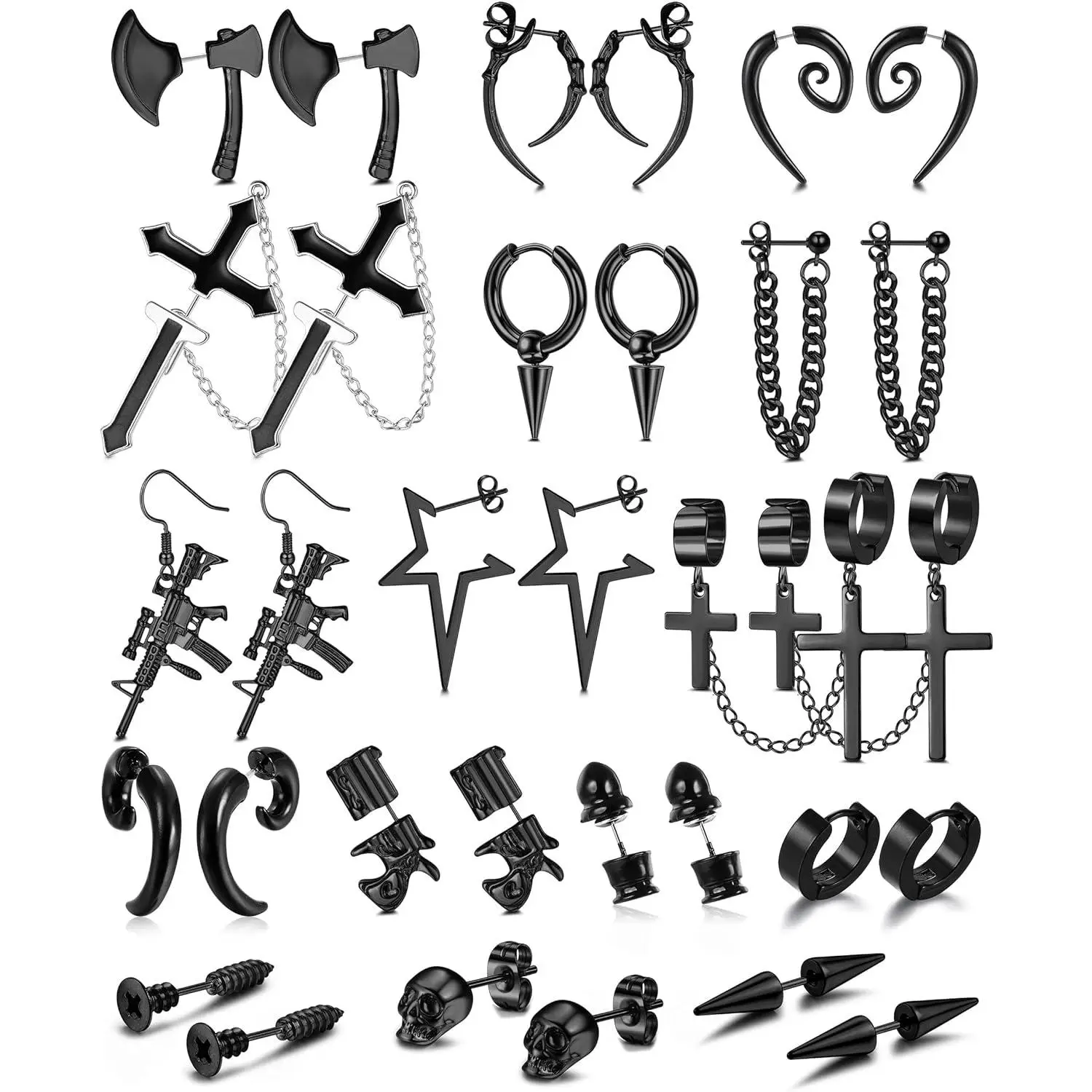 Jstyle 9-16 Pairs Earrings for Men Women Black Silver Stud Hoop Earrings for Mens s Tiny Ball Barbell Screw Studs Cartilage Earrings Stainless Steel E