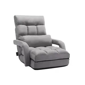 Gray Foldable Adjustable Backrest Lounger - 5-Position Upholstered Chair with Back Support, Armrests, Back Cushion for Adults, Folding Sofa Bed for Living Room, Bedroom (Adjustable Backrest Loungers)