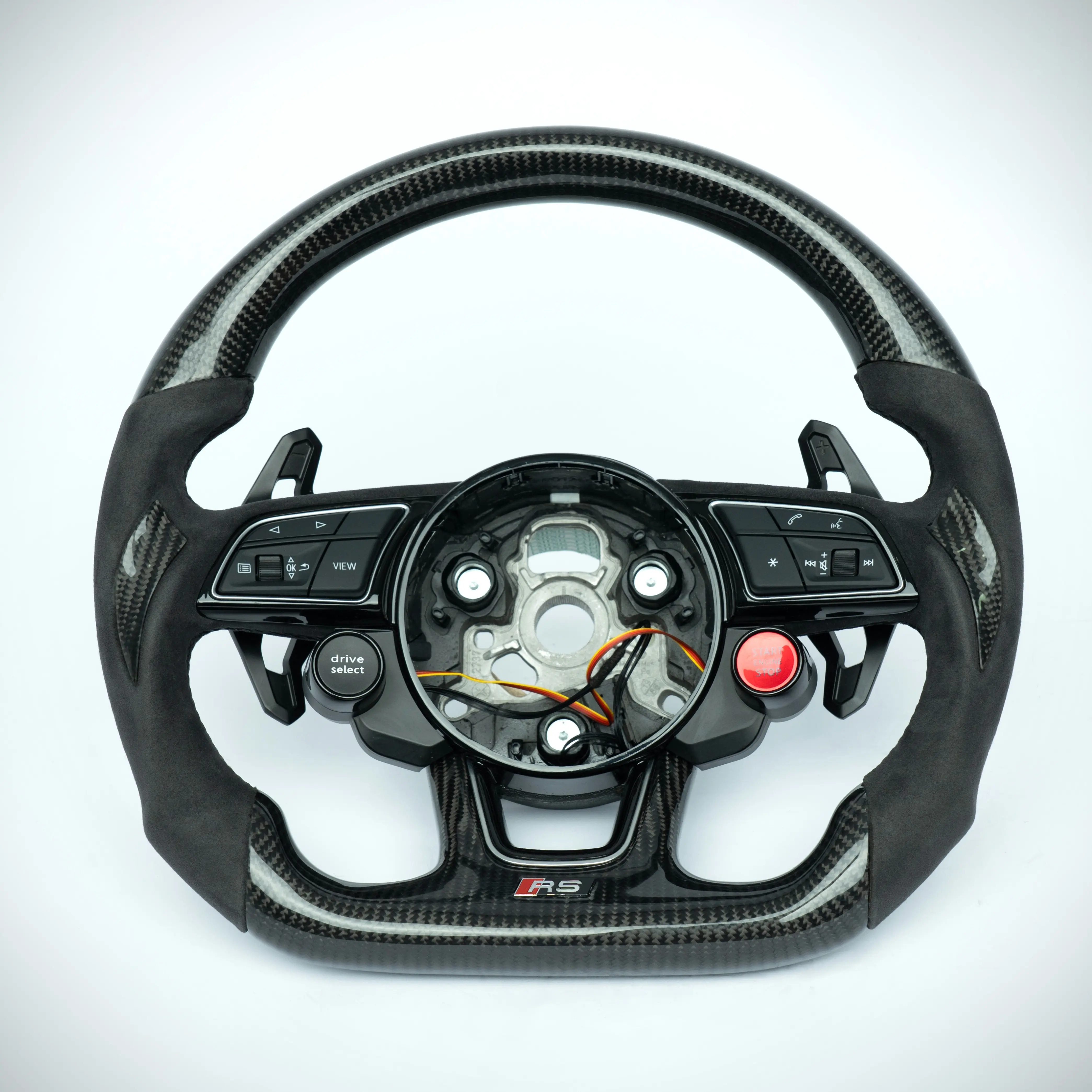 Audi Carbon Fiber Flat-Bottom Steering Wheel with Suede Grip, Car Interior Accessory Upgrade Part for Car Styling
