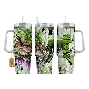 Broly Legendary Super Saiyan 40oz Tumbler With Handle Stainless Steel Tumbler, Green Super Saiyan Anime Gaming Cup, Iced Coffee Travel Mug, Gift for Otaku, Anime & Gaming Fans
