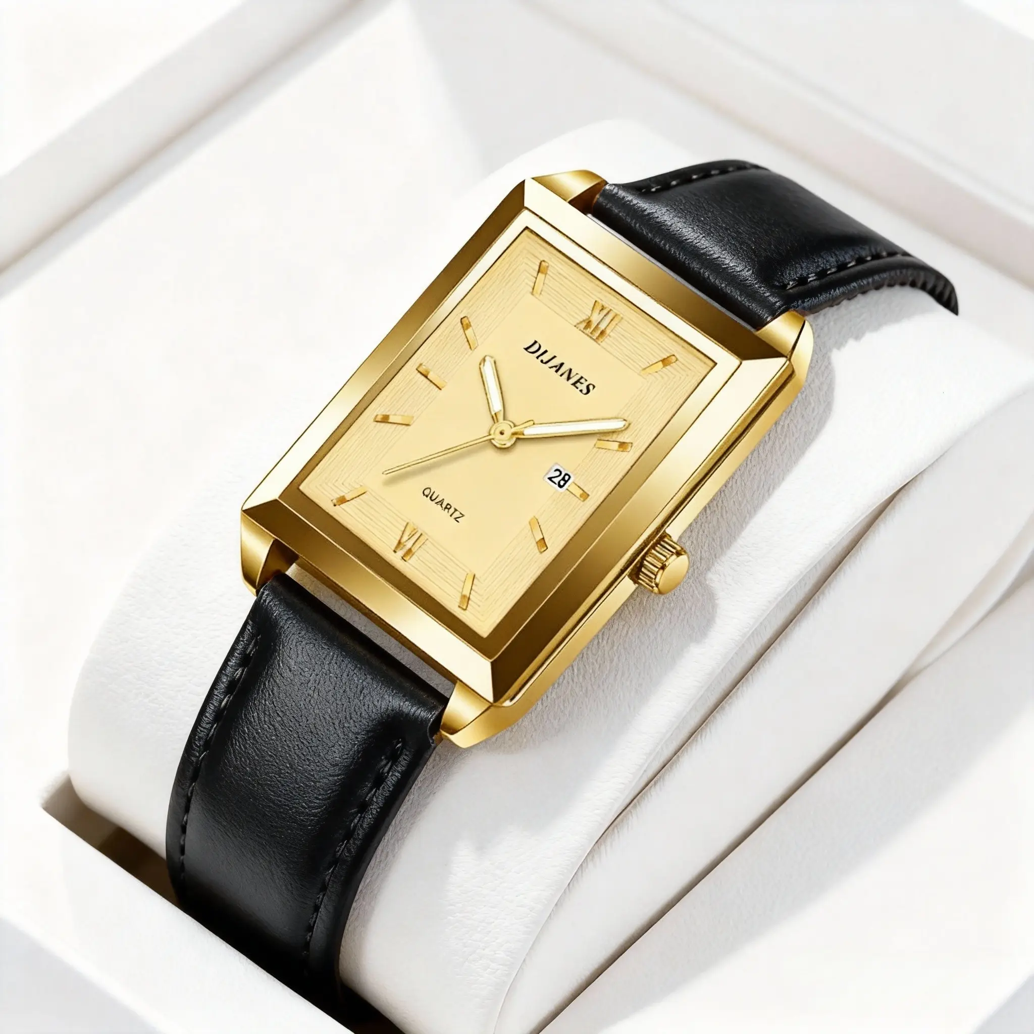 Quartz Wrist Watch with Rectangle Case, Fashion Business Casual Watch