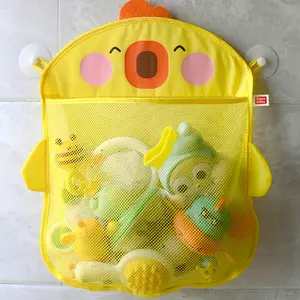 1pc/2pcs Cartoon Large Capacity Toy Storage Bag with 4 Hooks, Fast Drying Bath Toy Mesh Bag with Suction Cup, Multi-Functional Bathroom Organizer