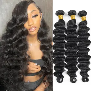 30 32 Inches Loose Deep Wave Bundles Human Hair 1/3/4 Pcs Brazilian Loose Wave Human Hair Extensions For Women Natural Remy Hair Weaving Bundles Deal 100G/PCS